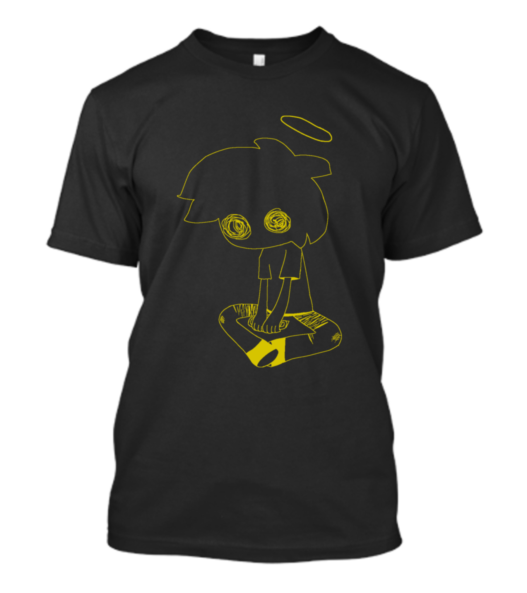 Harmful Wrongs Angelic Halo Child With Spiral Eyes Yellow Sketch T-Shirt
