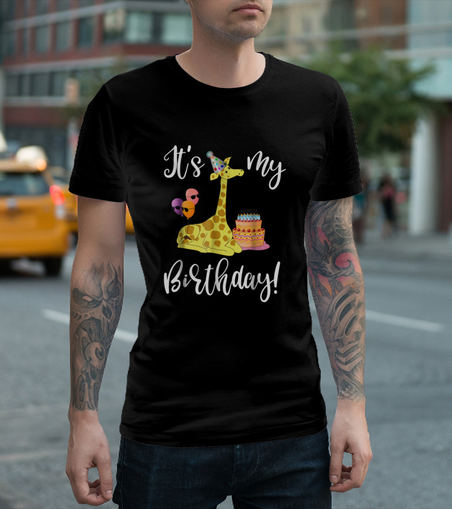 It's My Birthday Giraffe Theme With Cake And Balloons T-Shirt
