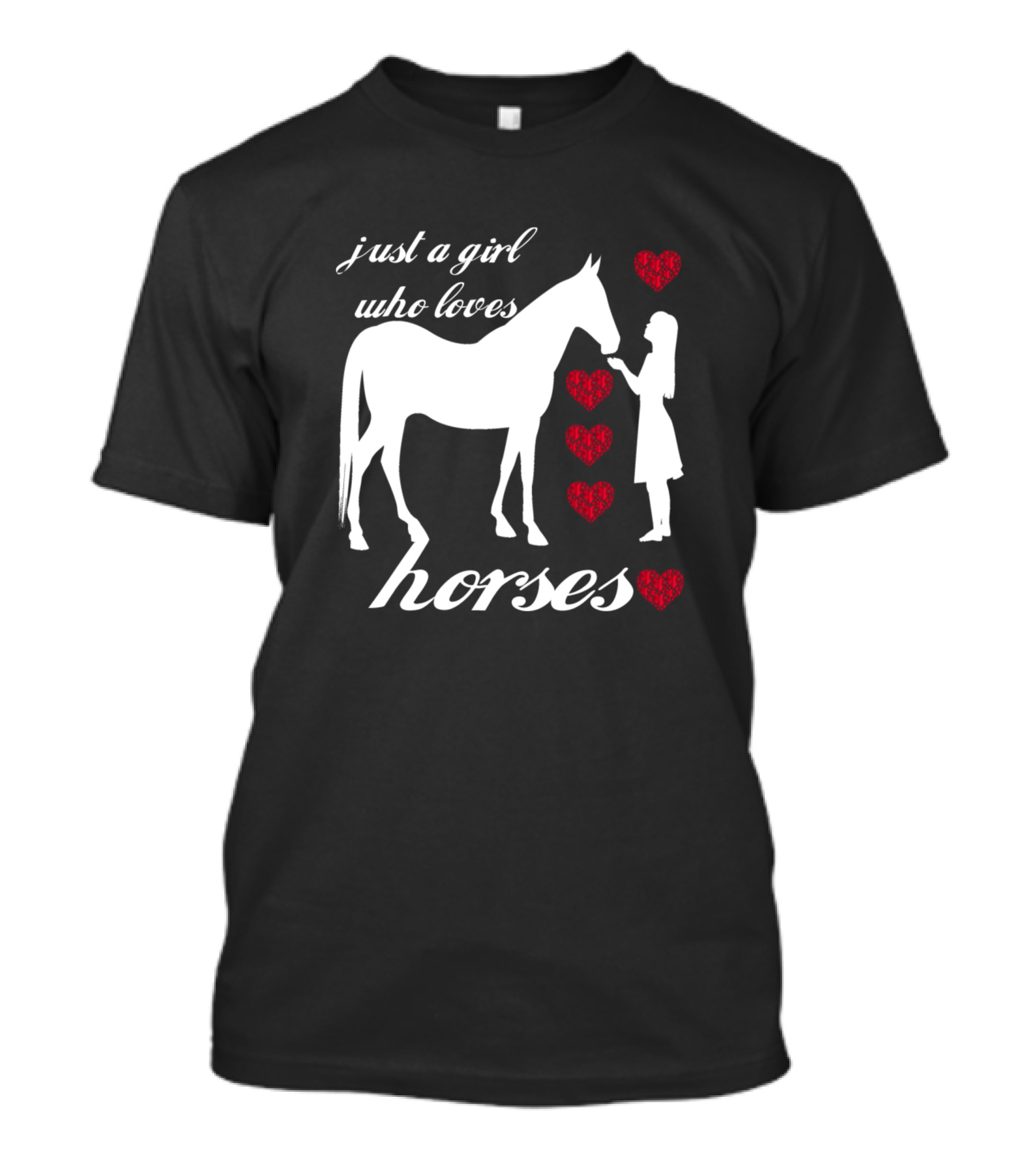 Just A Girl Who Loves Horses With Red Hearts T-Shirt