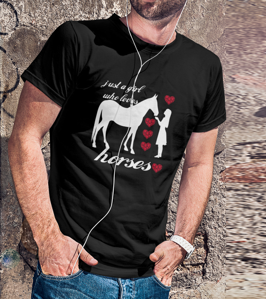 Just A Girl Who Loves Horses With Red Hearts T-Shirt