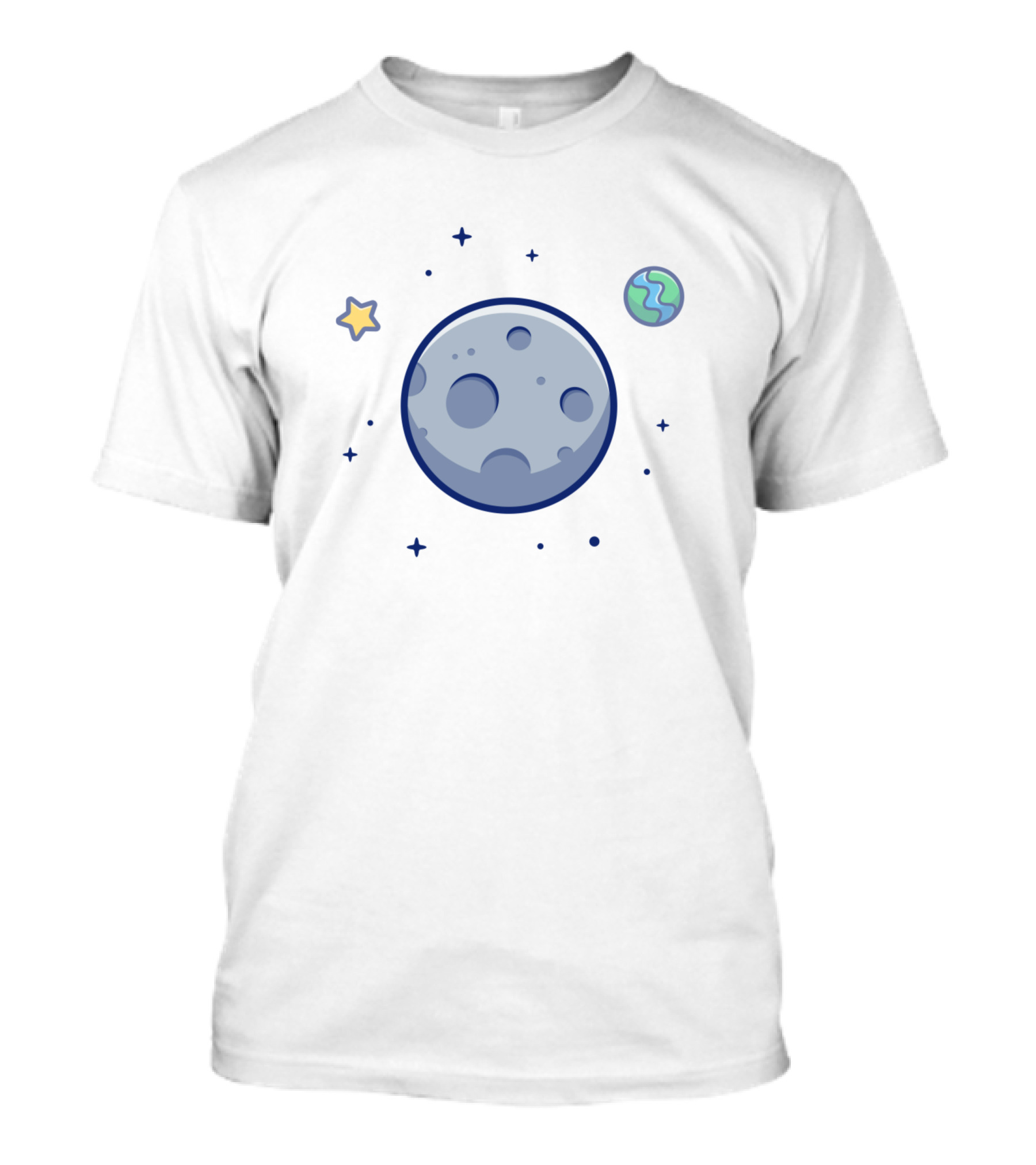Cartoon Moon And Earth In Space With Stars T-Shirt