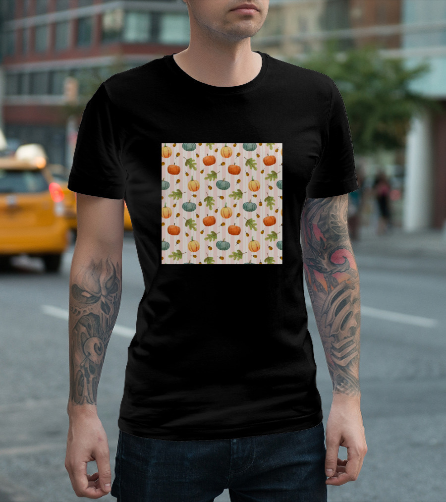 Pumpkin Walnuts Leaves Autumn T-Shirt