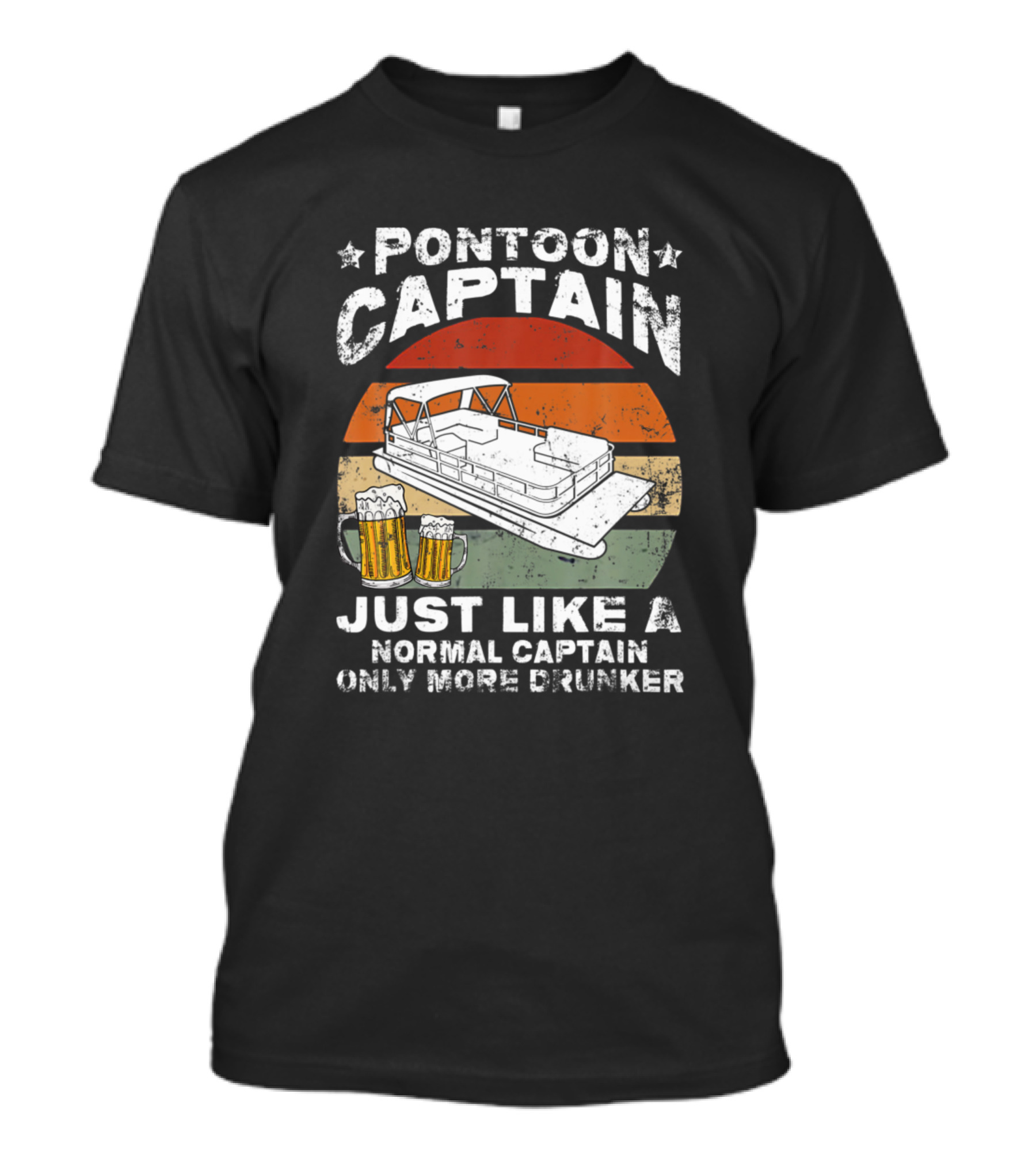 Pontoon Captain Just Like A Normal Captain Only More Drunker Retro Style With Beer And Boat T-Shirt