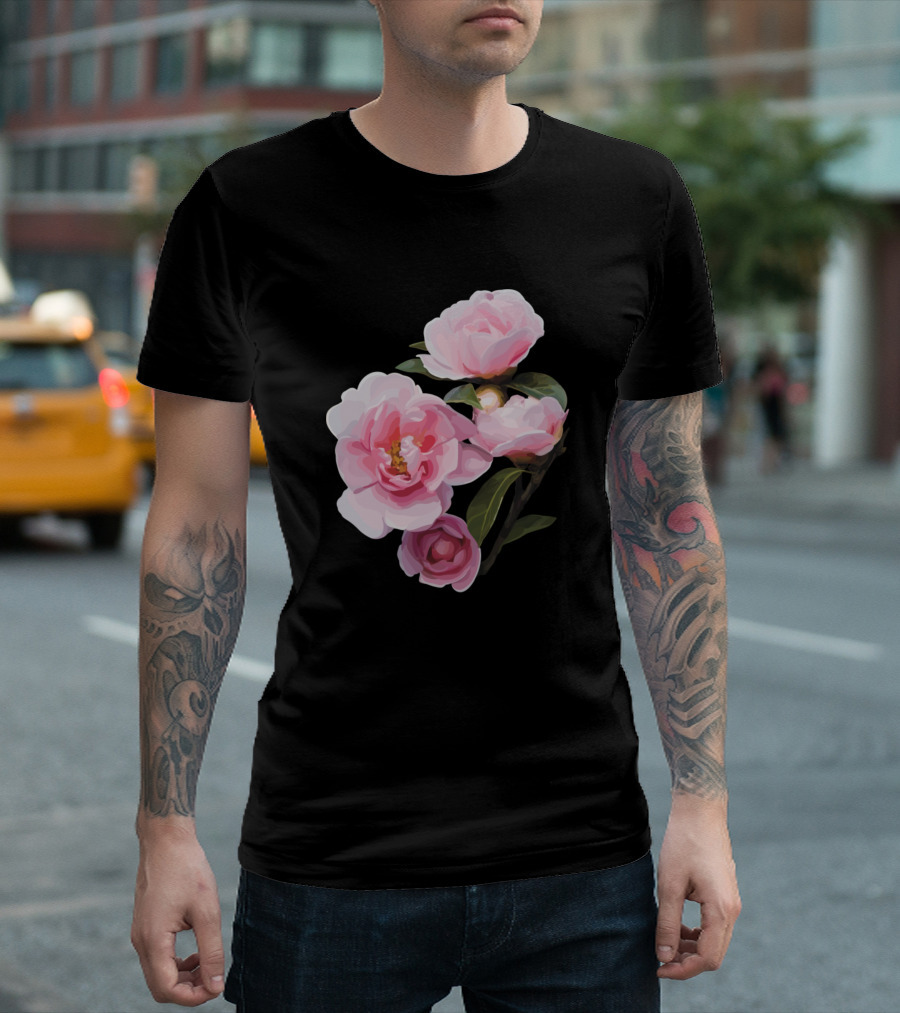 Pretty Pink Floral Roses On A Stem Bouquet T-Shirt