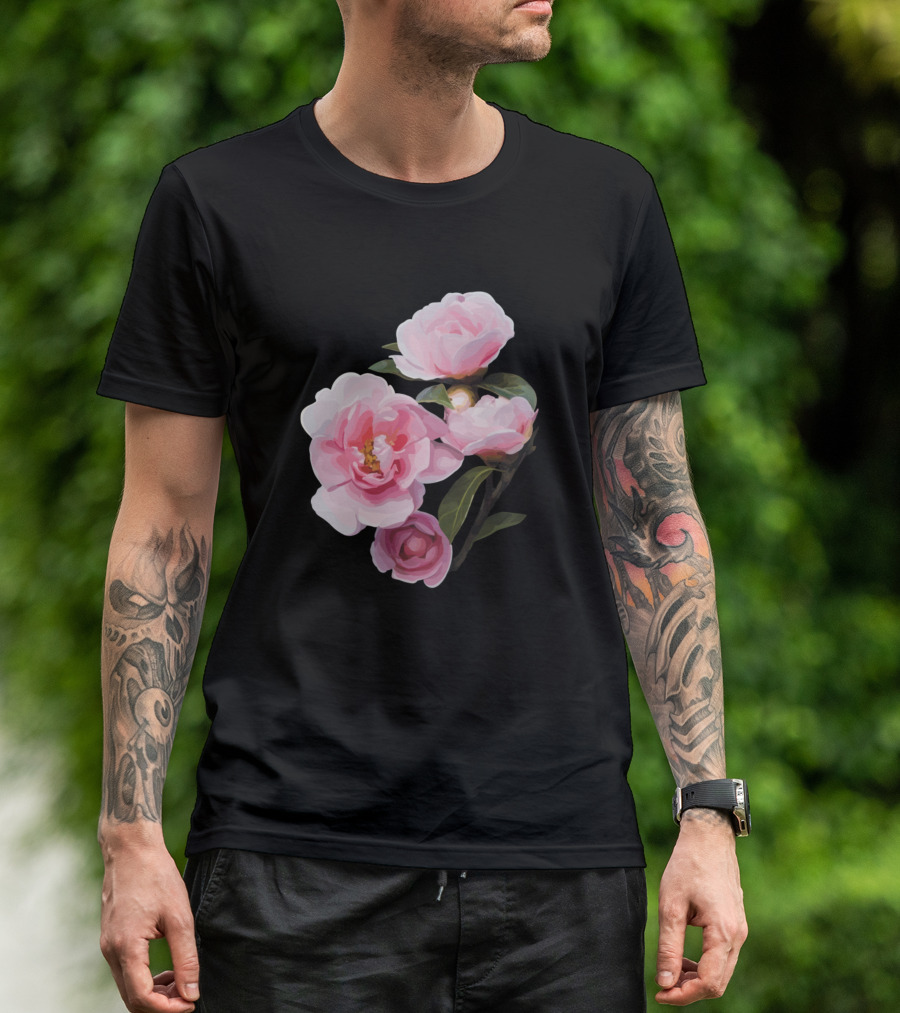Pretty Pink Floral Roses On A Stem Bouquet T-Shirt