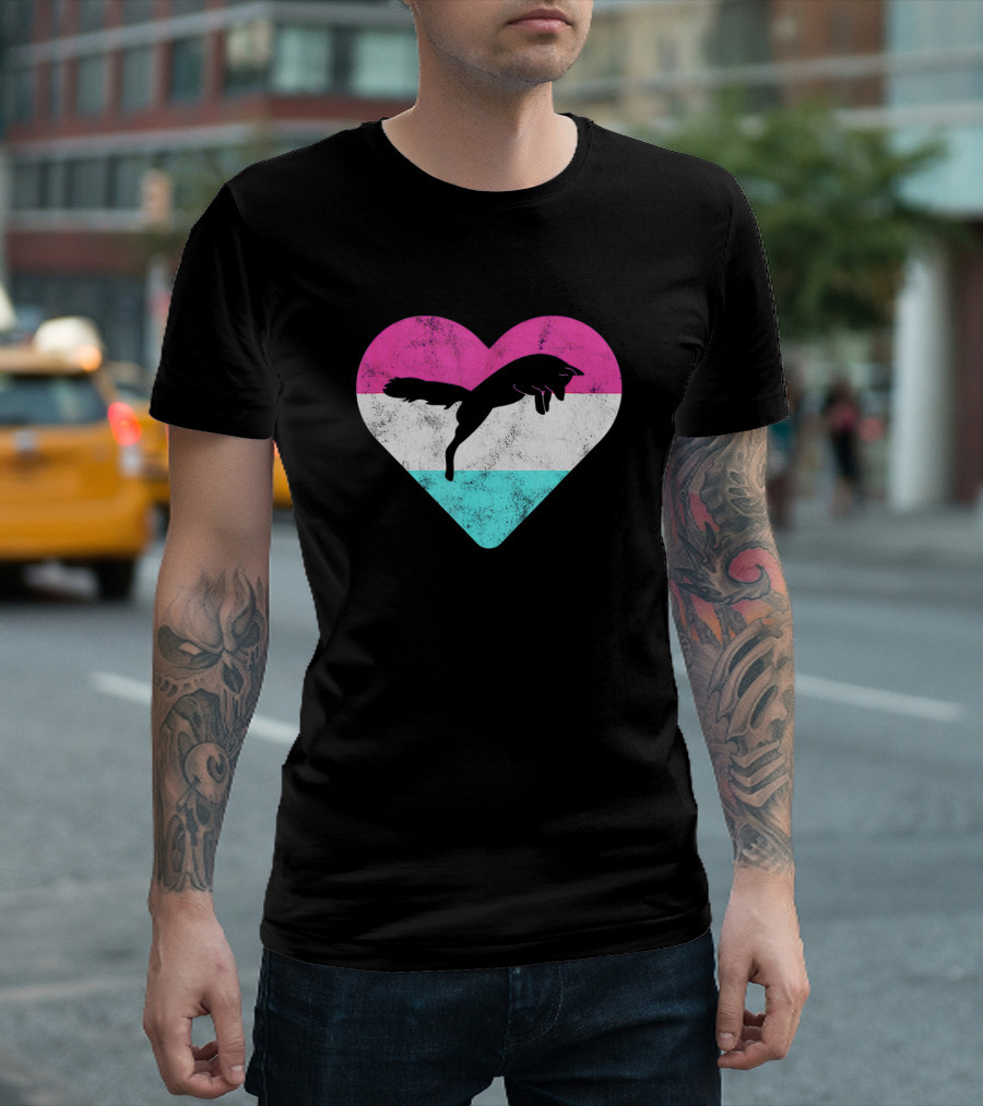 Retro Vintage Foxes Heart Silhouette Pink White Blue T-Shirt