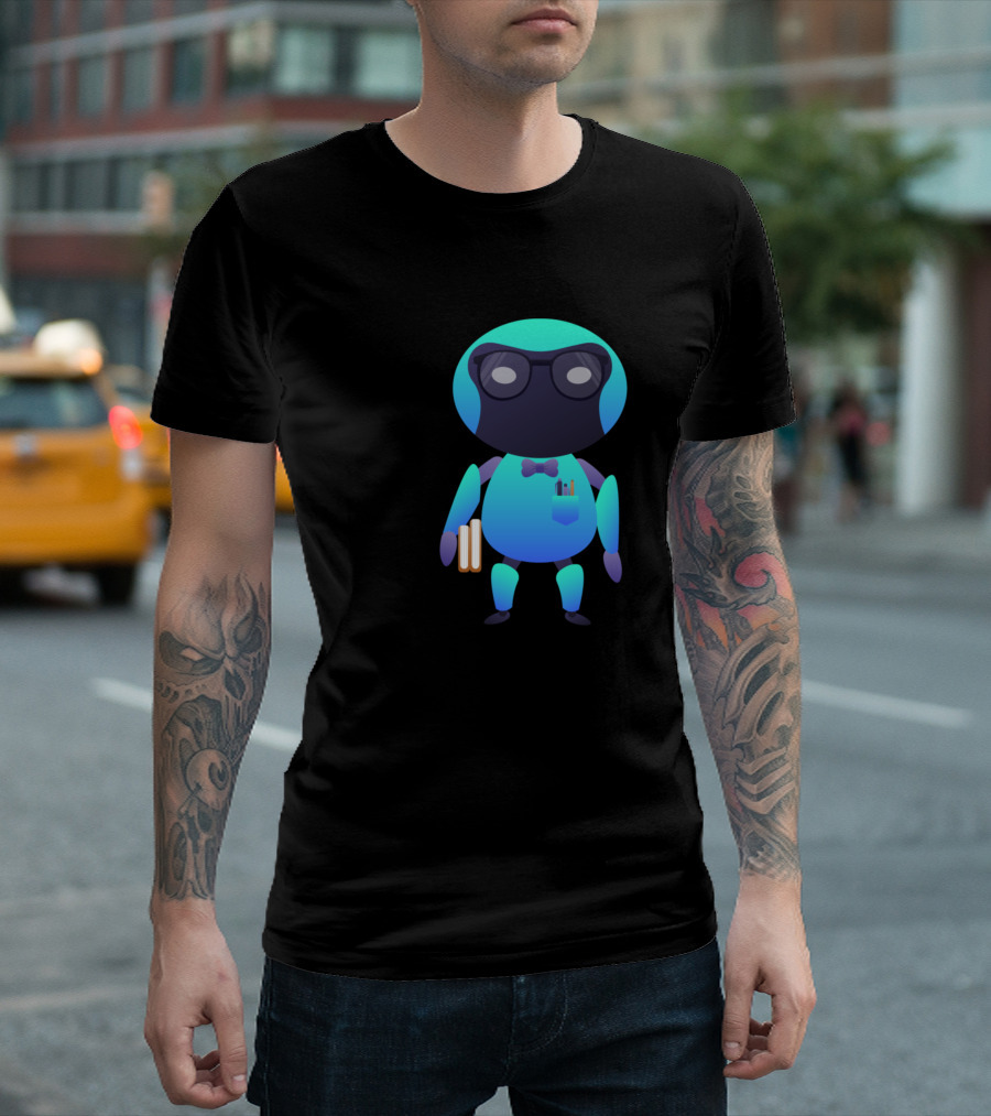 Robot Nerd Geeky Glasses Book Carrying Tech Enthusiast T-Shirt