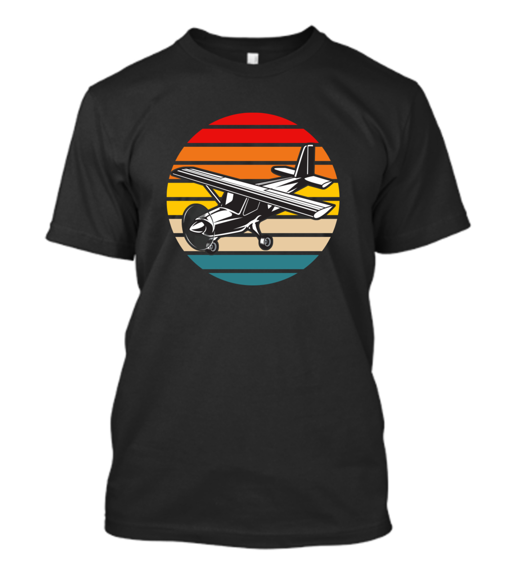 Small Airplane Flying Vintage Sunset Stripes T-Shirt