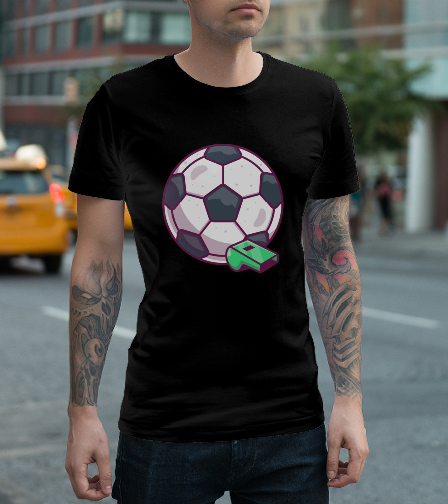 Soccer Ball With Green Whistle Cartoon T-Shirt