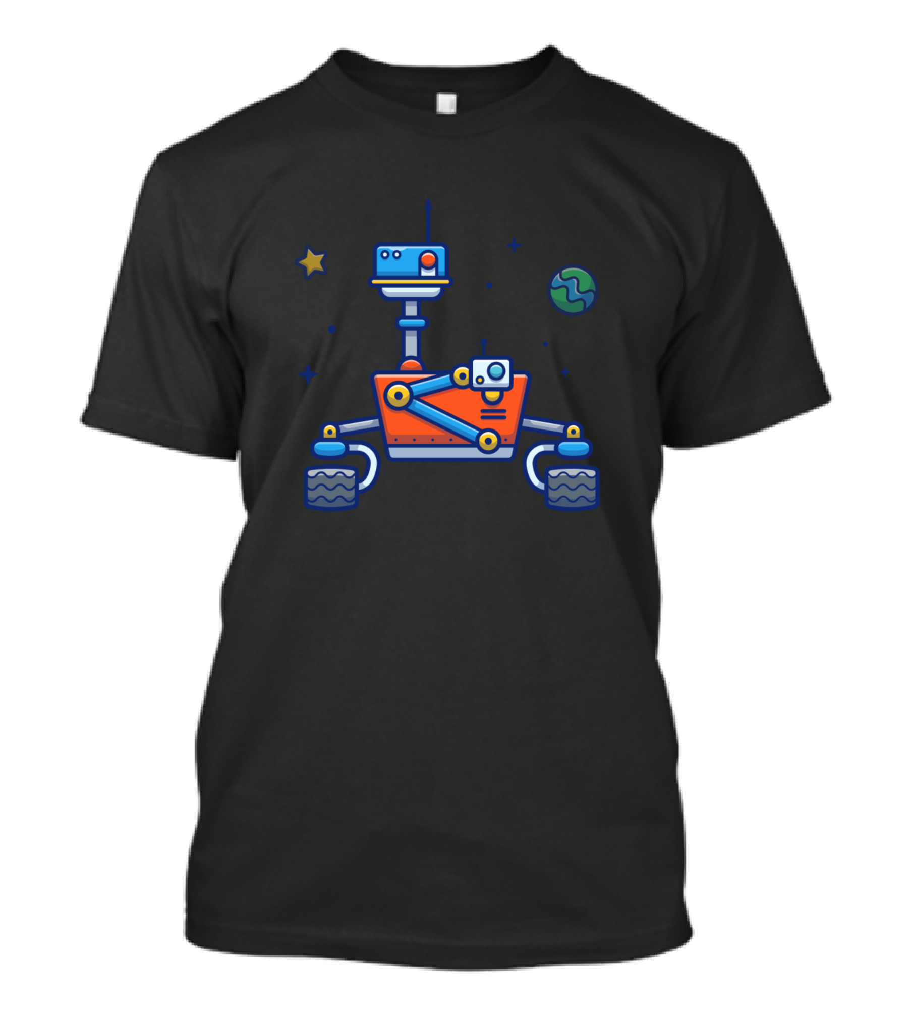 Space Exploration Robot Cartoon With Stars And Earth T-Shirt