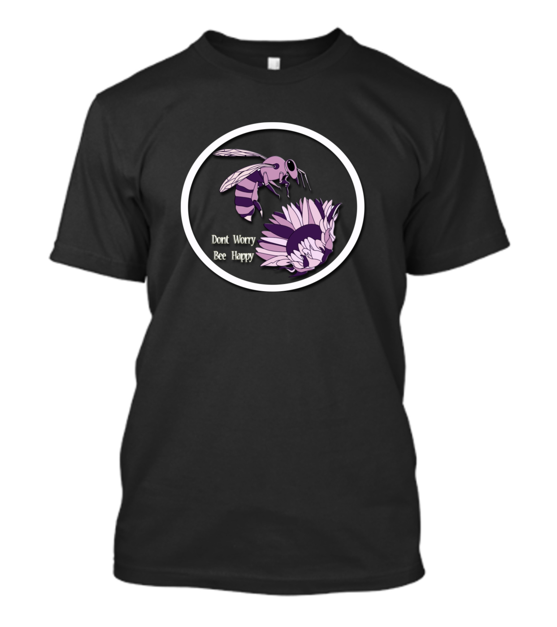 Dont Worry Bee Happy Purple Bee And Flower T-Shirt