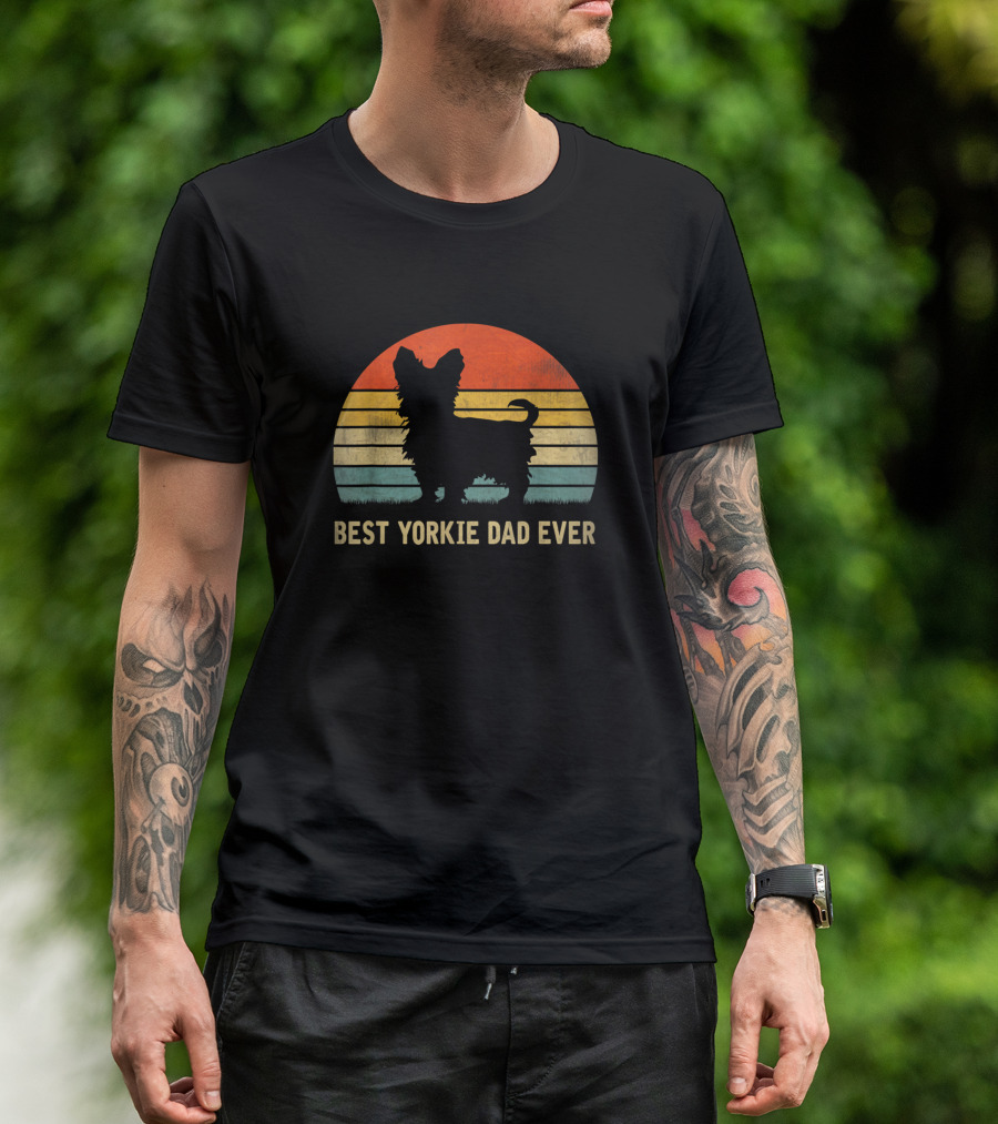 Vintage Sunset Silhouette Best Yorkie Dad Ever T-Shirt