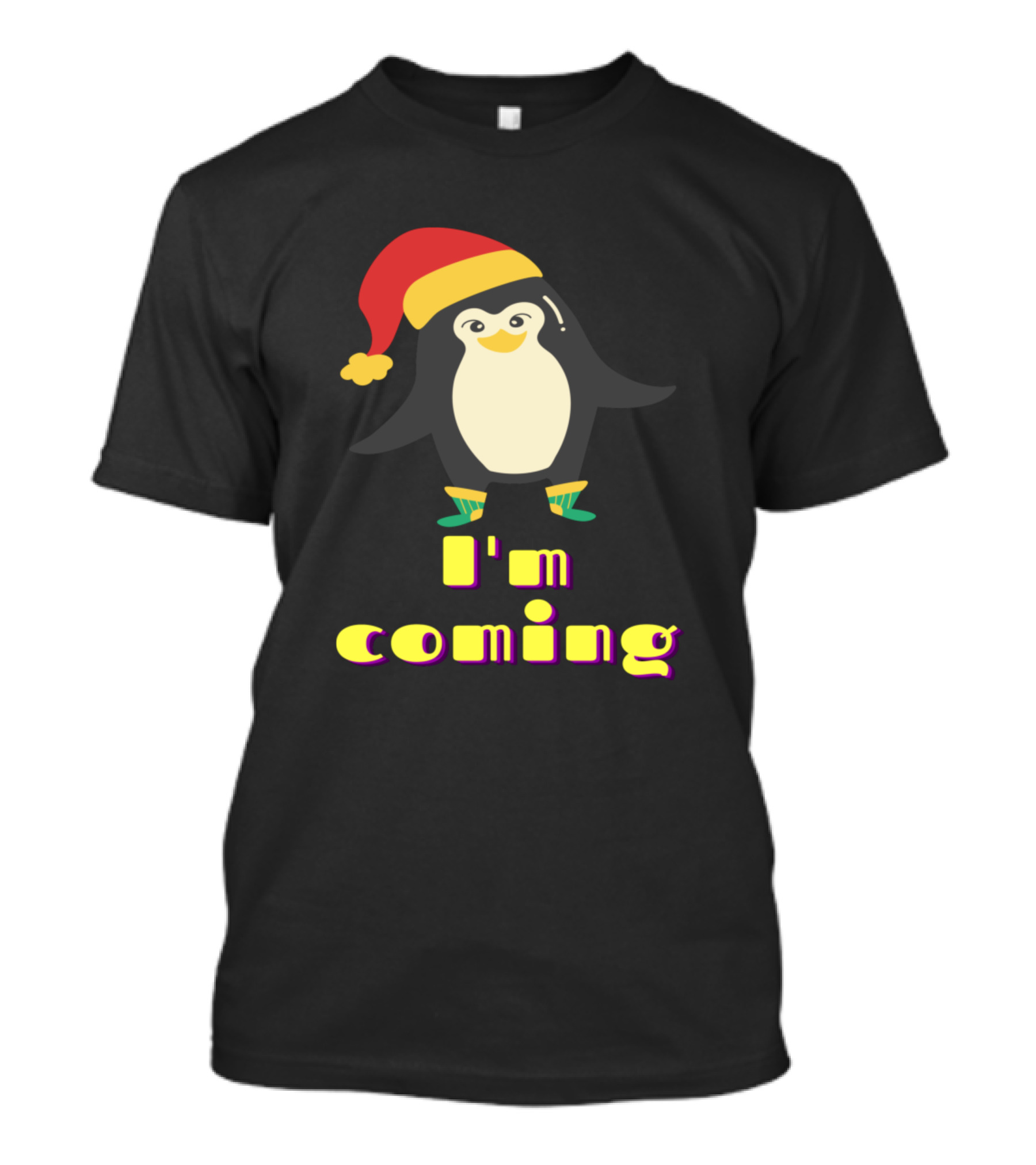 Adorable Christmas Penguin I'm Coming Santa Hat And Socks T-Shirt