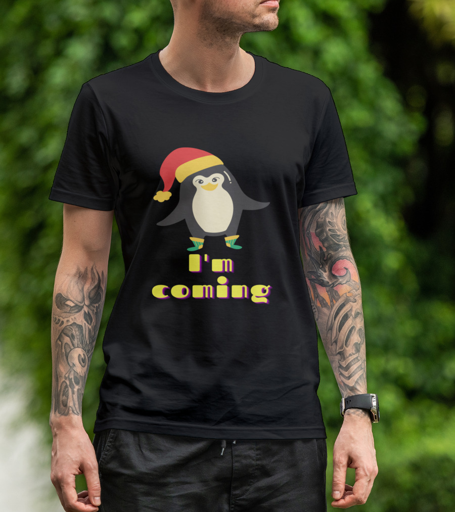 Adorable Christmas Penguin I'm Coming Santa Hat And Socks T-Shirt