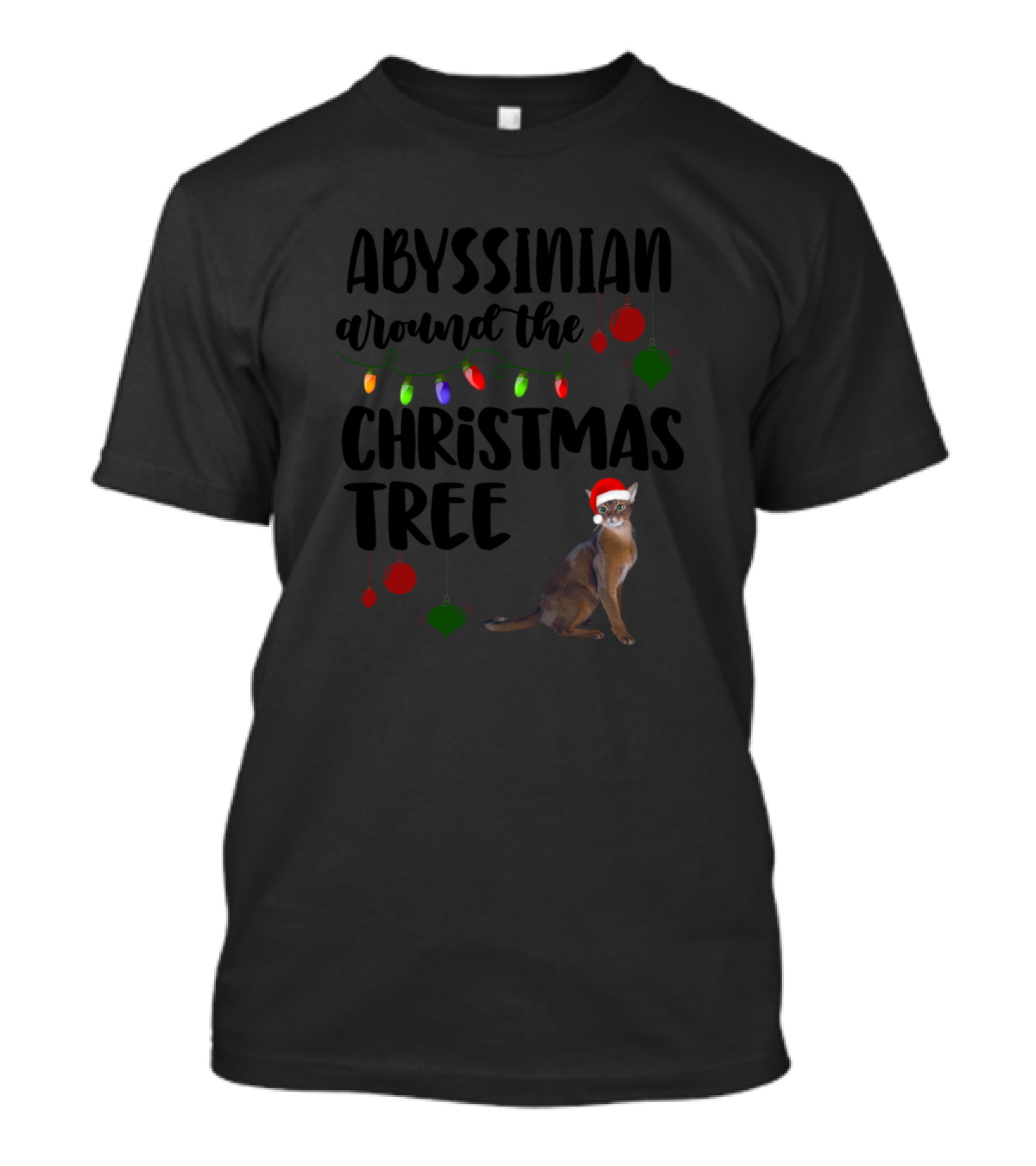 Abyssinian Around The Christmas Tree Festive Cat Holiday Decor T-Shirt