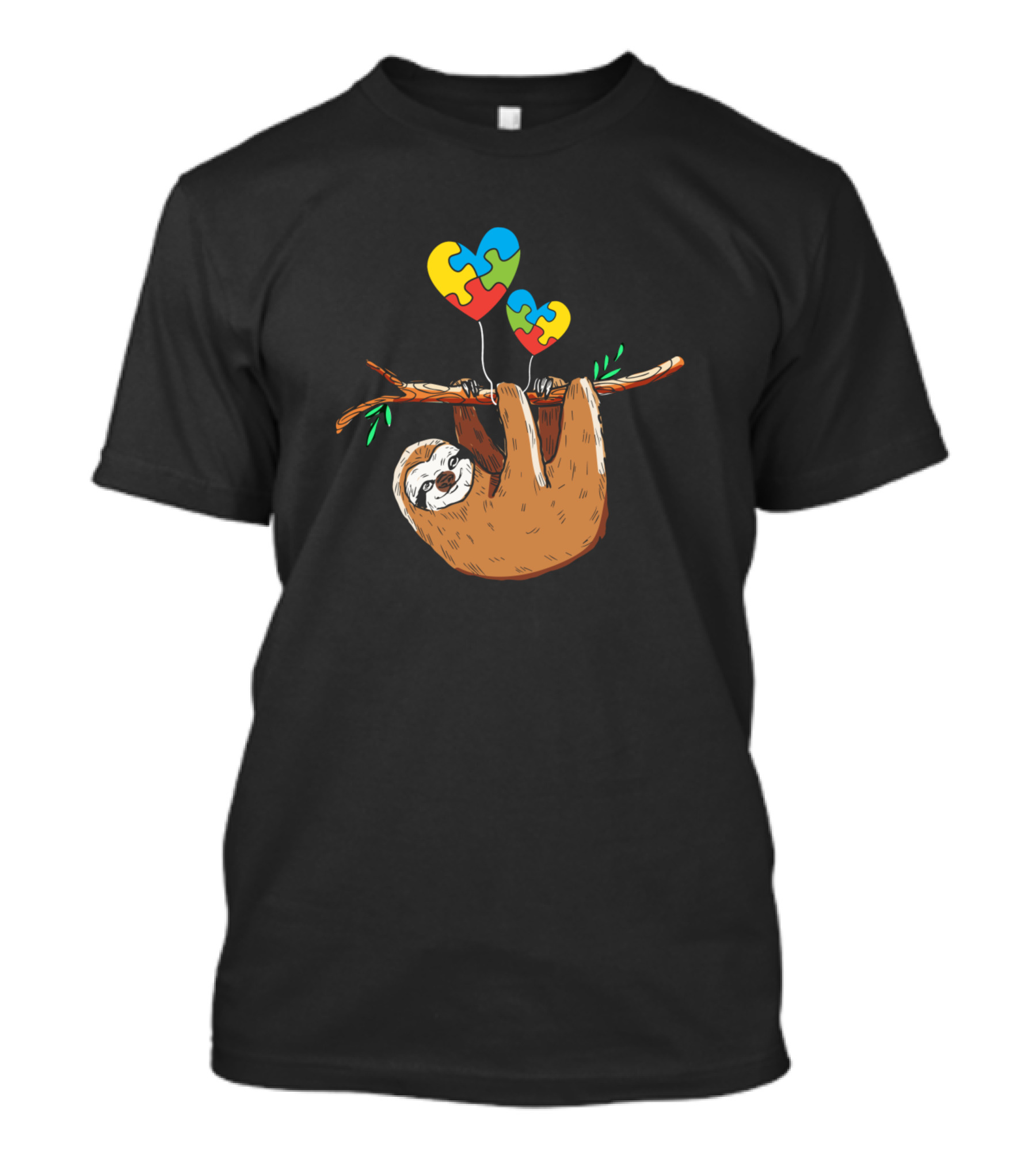 Autism Awareness Month Sloth With Puzzle Piece Heart Balloons T-Shirt
