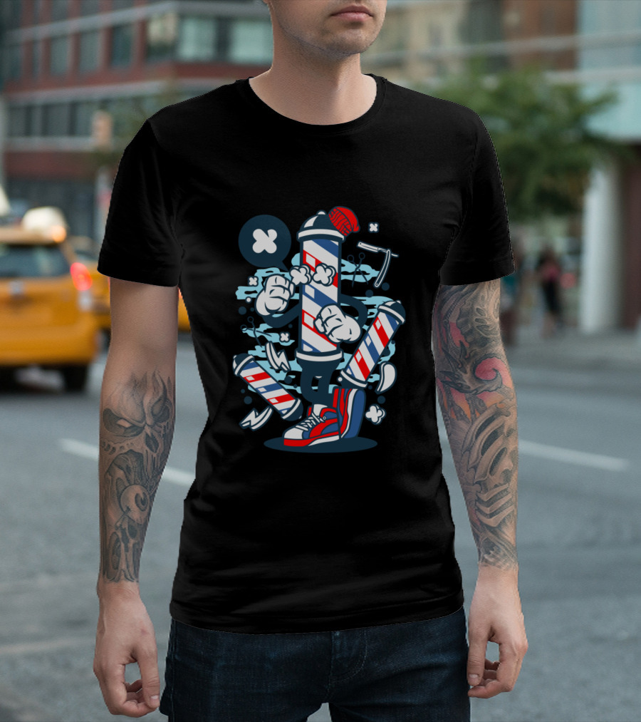 Barber Pole with Sneakers and Razor T-Shirt