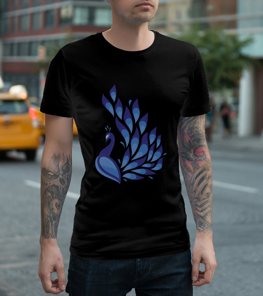 Blue Peacock Feathered Elegance T-Shirt