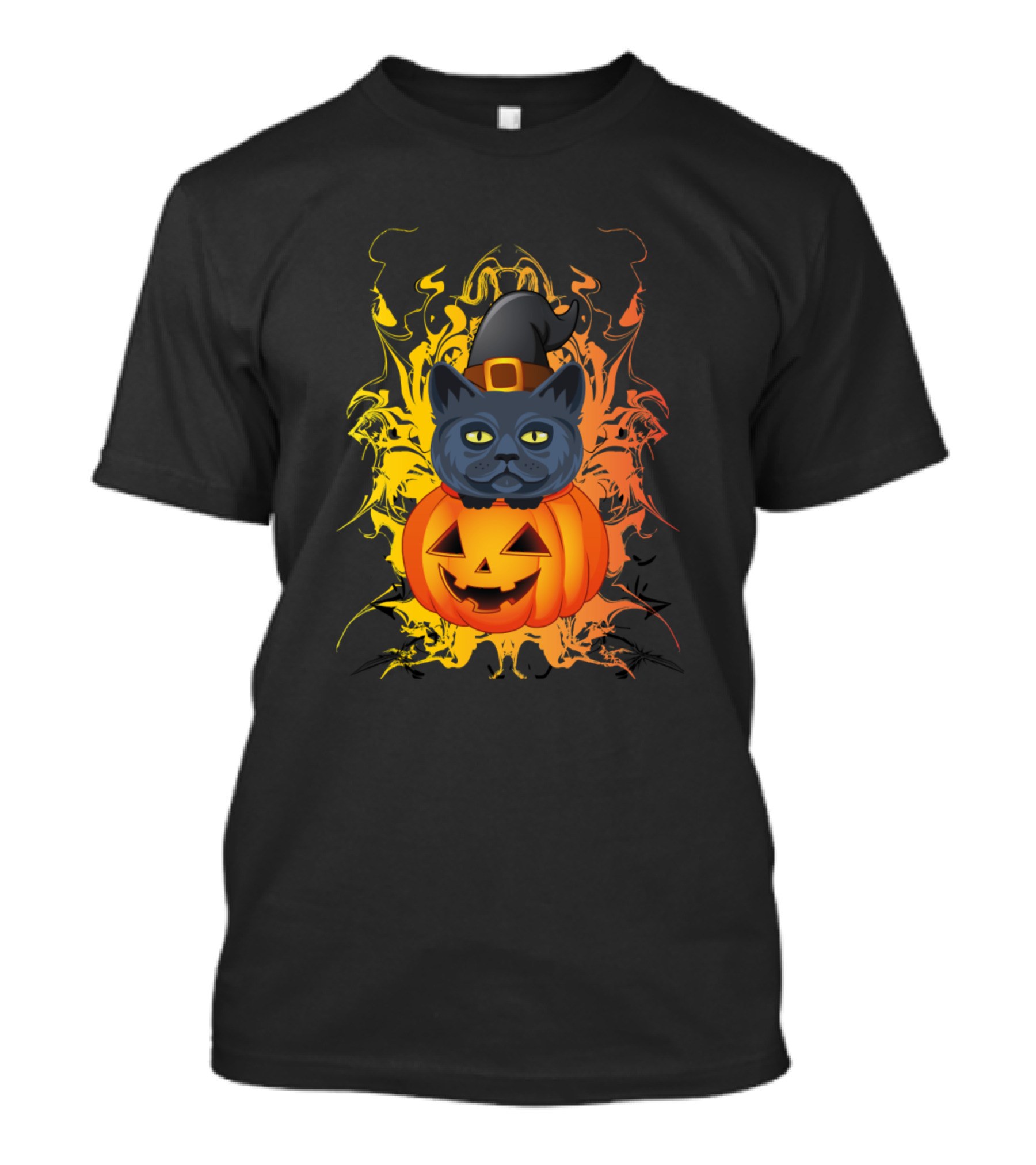 Halloween Cat Russian Blue Kitten On Pumpkin With Witch Hat T-Shirt