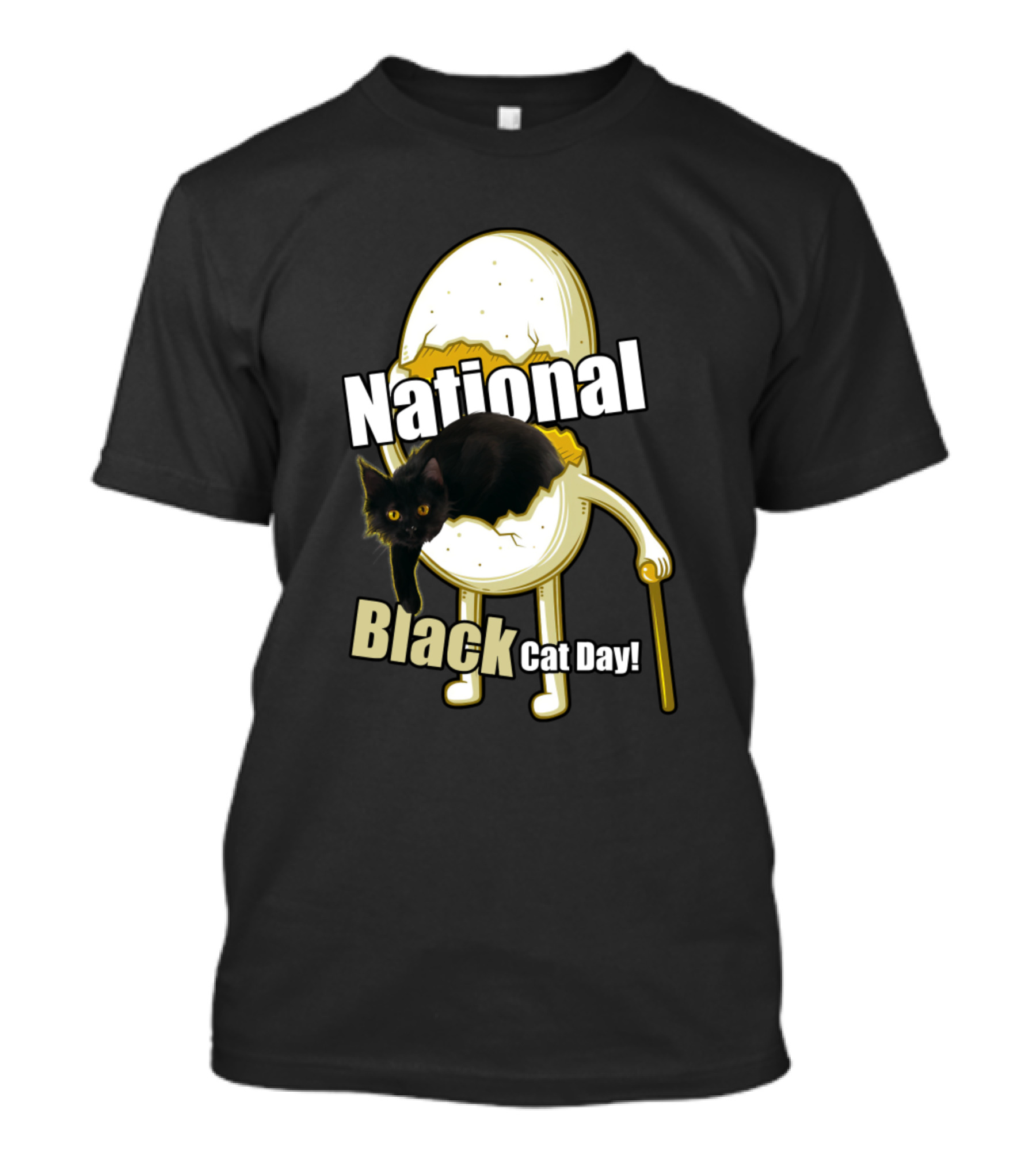 National Black Cat Day Kitten Kitty Humpty Egg Character T-Shirt