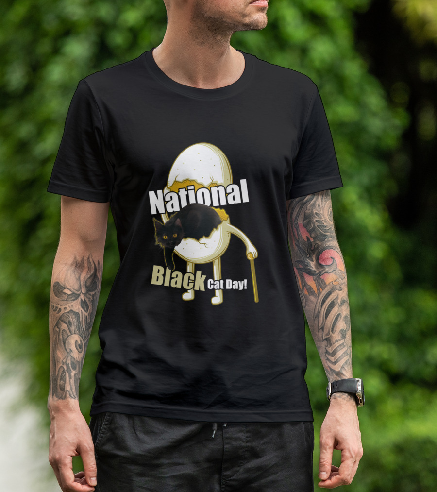 National Black Cat Day Kitten Kitty Humpty Egg Character T-Shirt