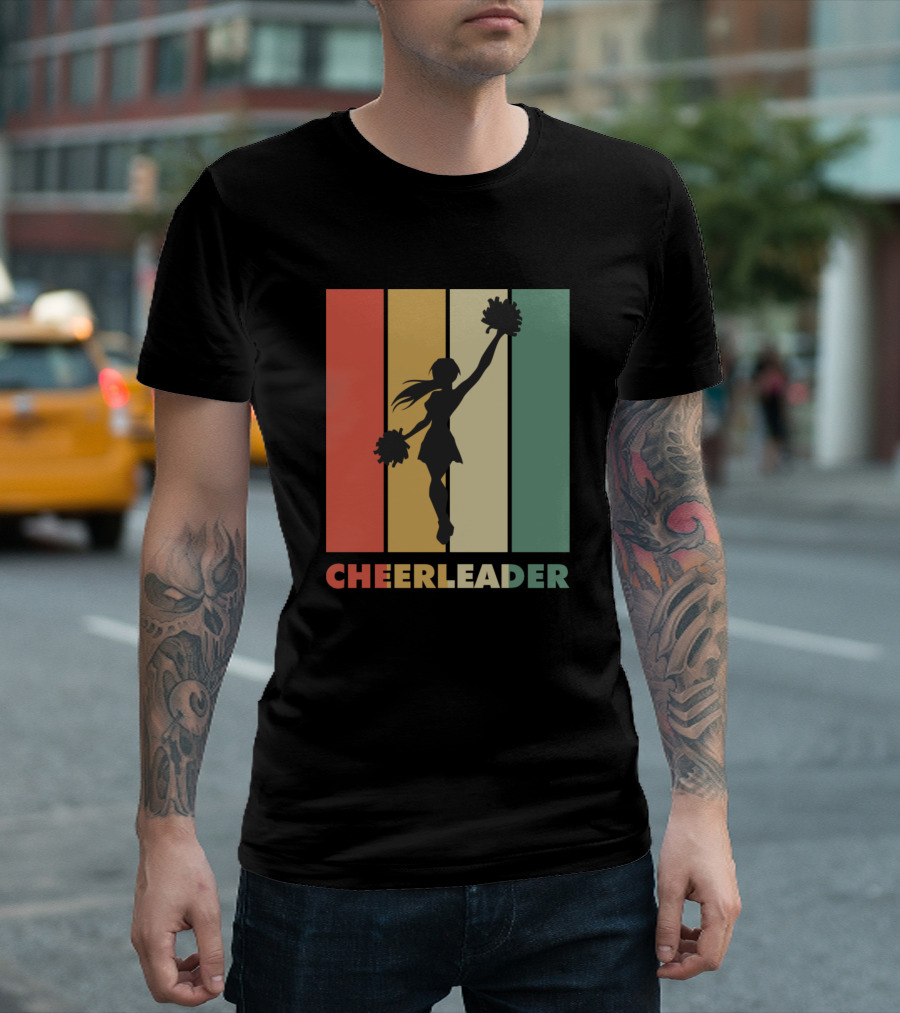 Cheerleader Silhouette Retro Striped Sunset T-Shirt