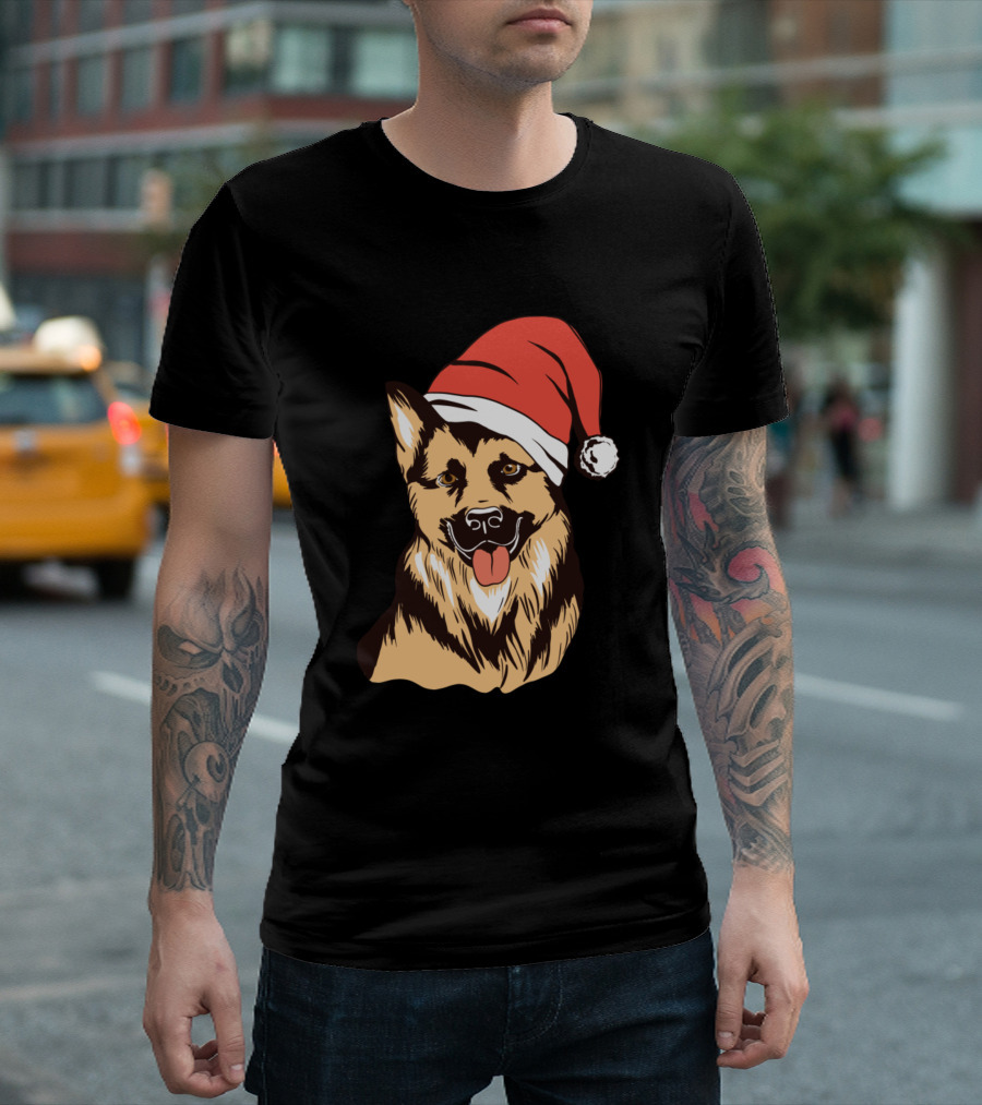 German Shepherd with Santa Hat T-Shirt