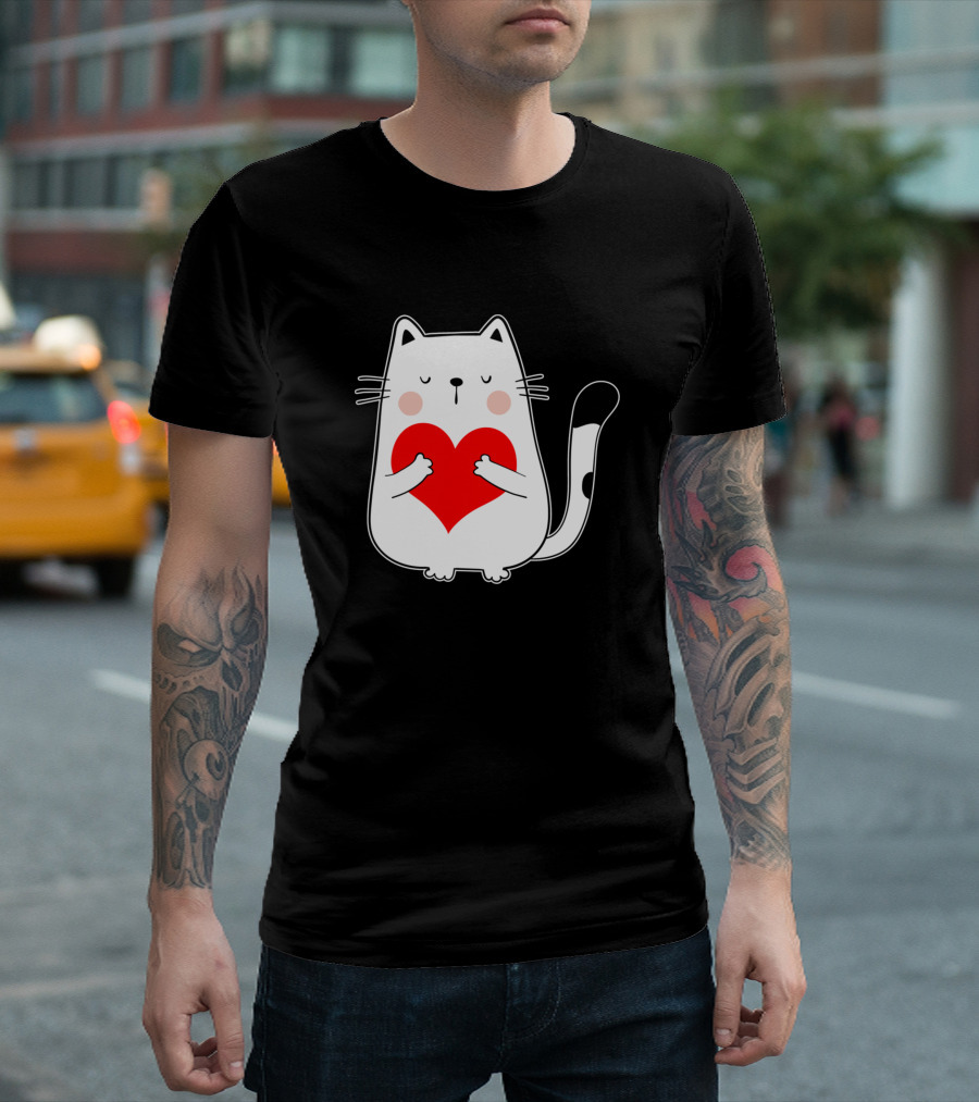 Cute Cat Holding Heart My Valentine Valentine's Day T-Shirt