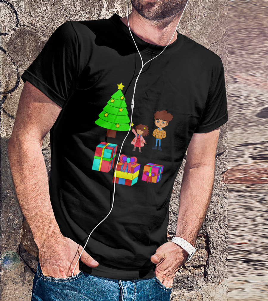 Cute Kawaii Christmas Family Scene With Tree And Gifts T-Shirt