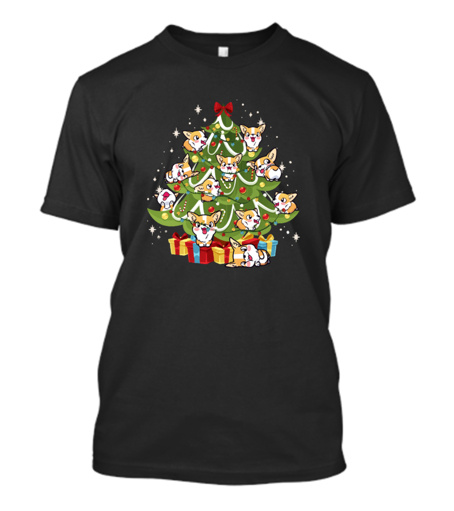 Corgi Christmas Tree Funny Dog Lovers Holiday Decor With Presents And Stars T-Shirt
