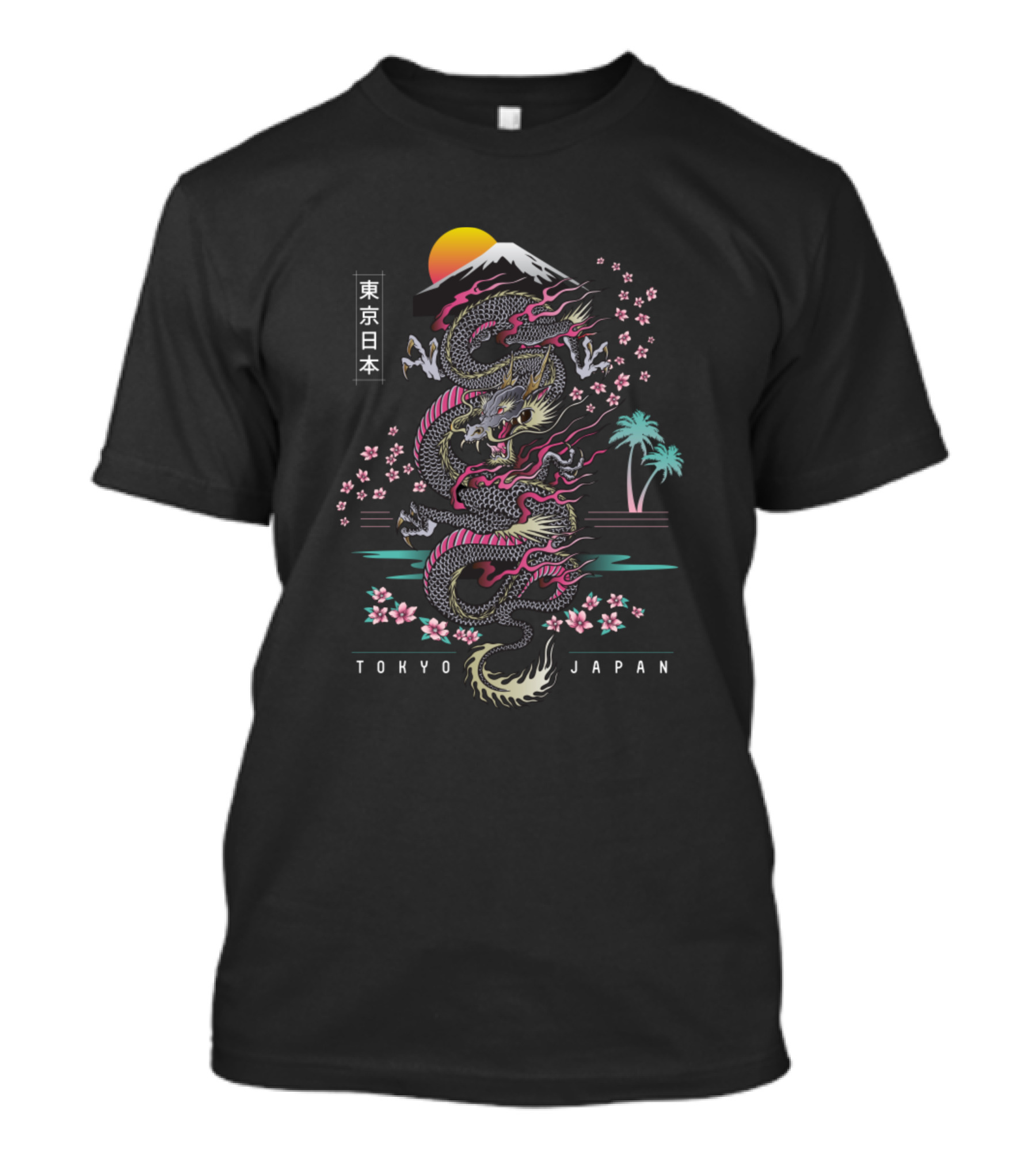 Tokyo Japan Dragon Cherry Blossoms Mount Fuji Sunset T-Shirt