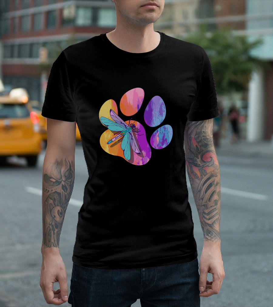 Dragonfly Dog Paw Colorful Insect Lover T-Shirt