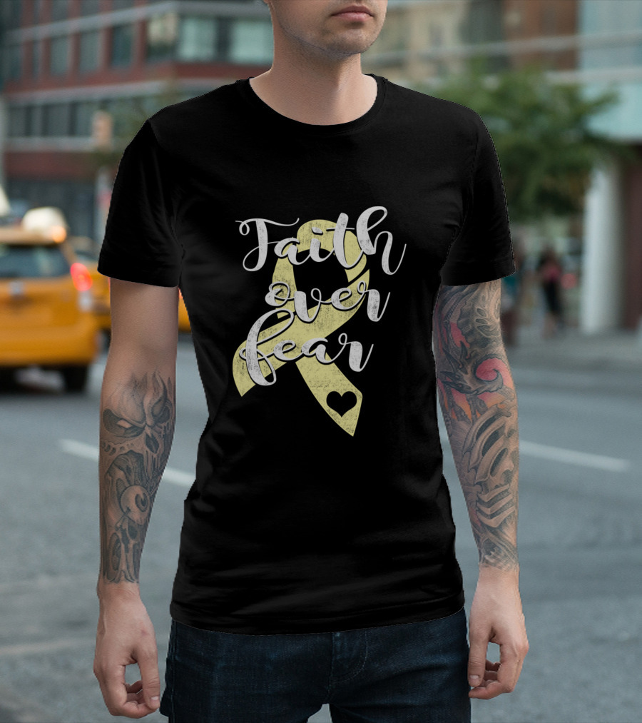 Faith Over Fear Spina Bifida Awareness Pale Yellow Ribbon Heart T-Shirt