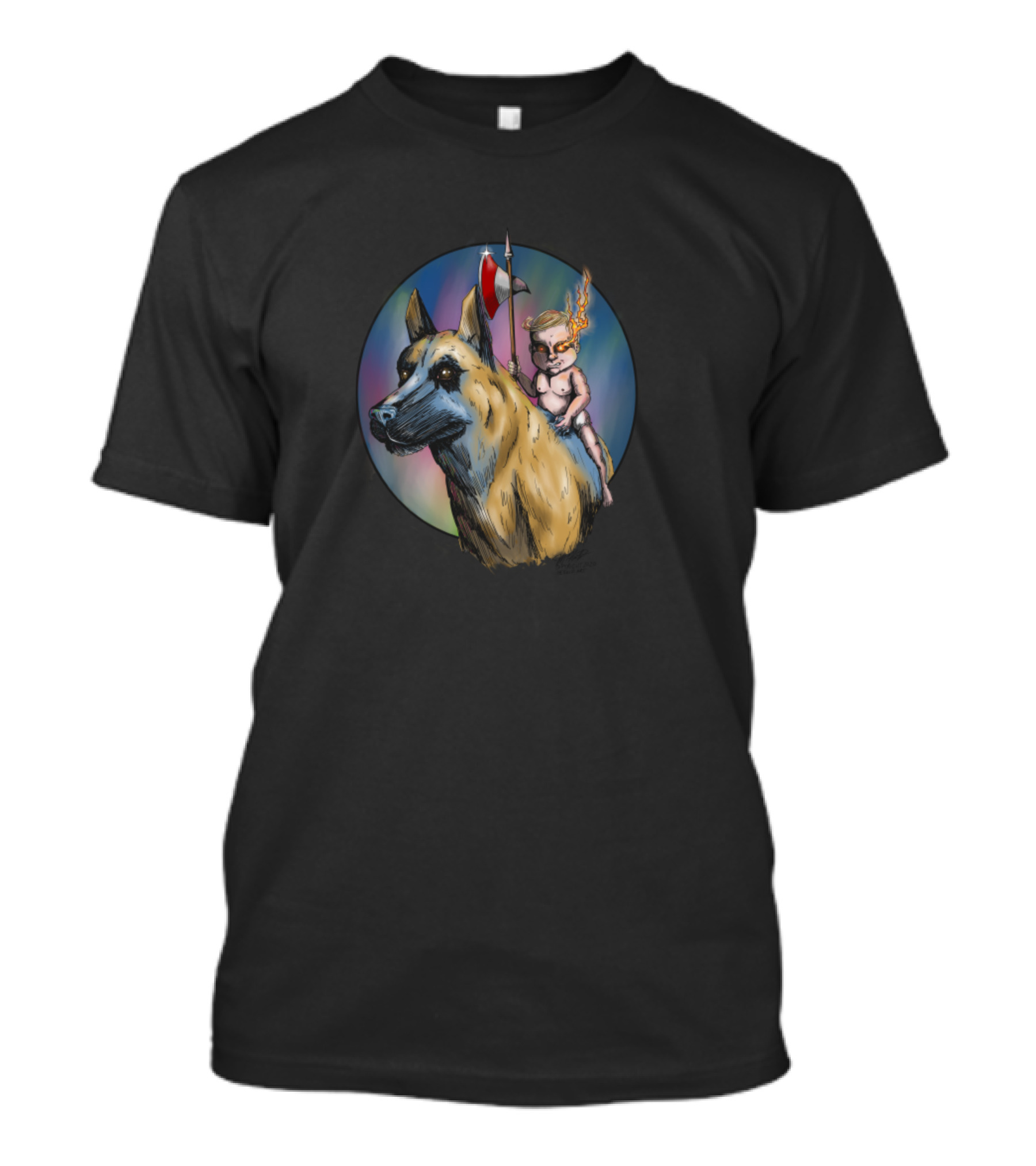 Fire Eye Priest On Dog With Spear And Helmet T-Shirt