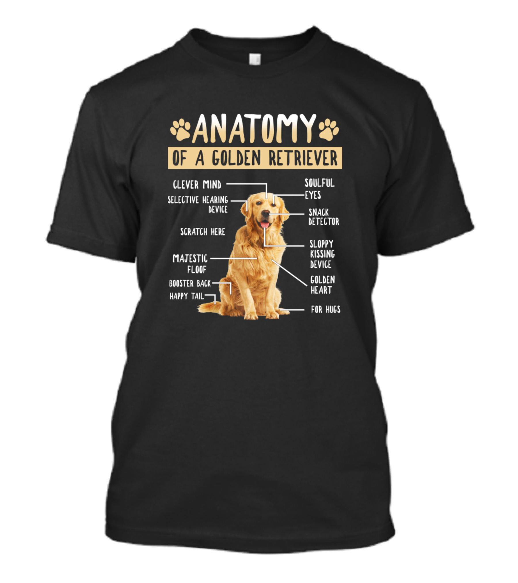 Anatomy Of A Golden Retriever Clever Mind Soulful Eyes Snack Detector Majestic Floof Golden Heart T-Shirt