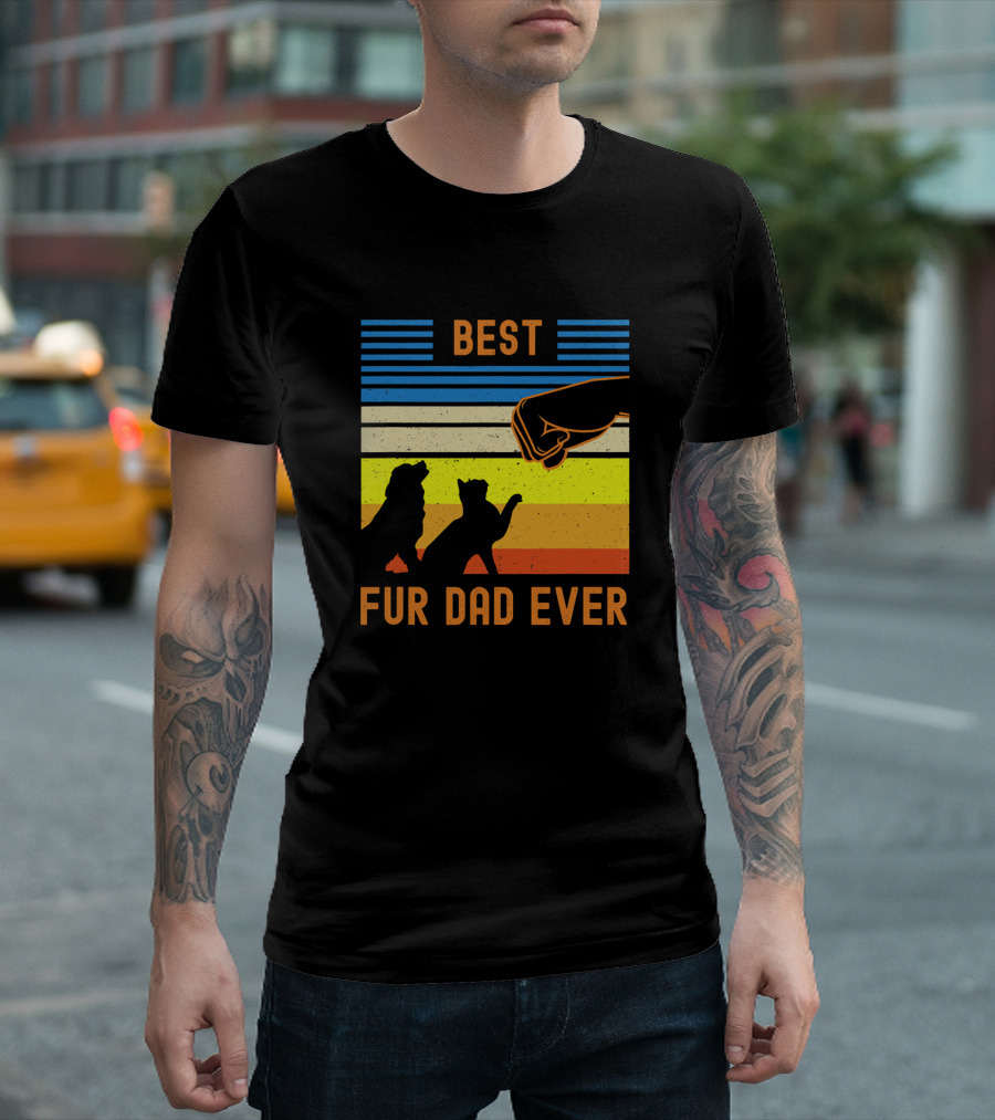 Best Fur Dad Ever Vintage Retro Dog And Cat T-Shirt