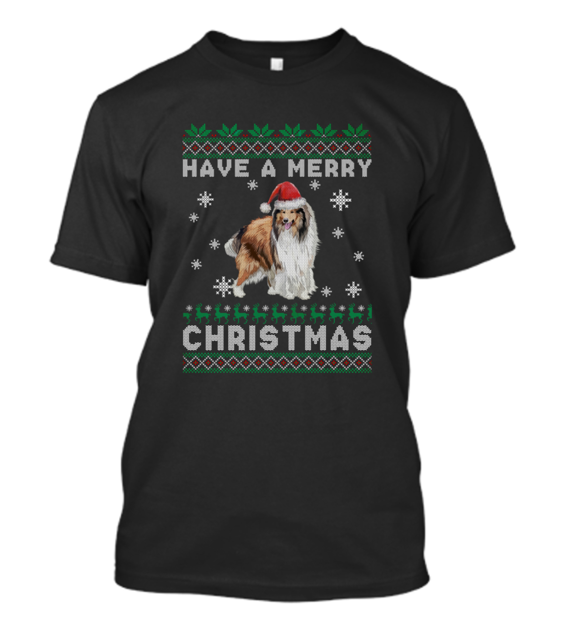 Have A Merry Christmas Collie Santa Hat Ugly T-Shirt
