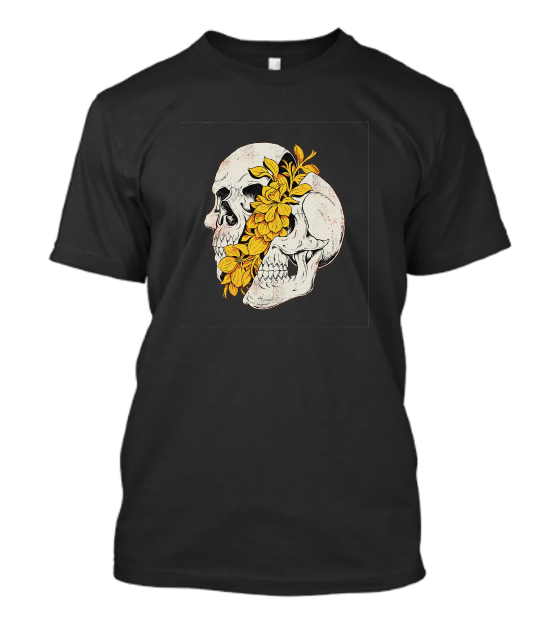Head Skull With Yellow Flower Bloom T-Shirt