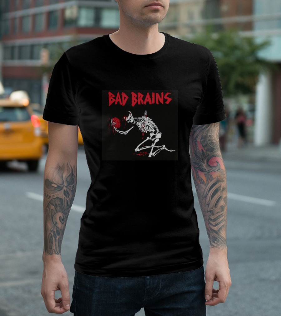 BAD BRAINS Skeleton Holding Brain T-Shirt