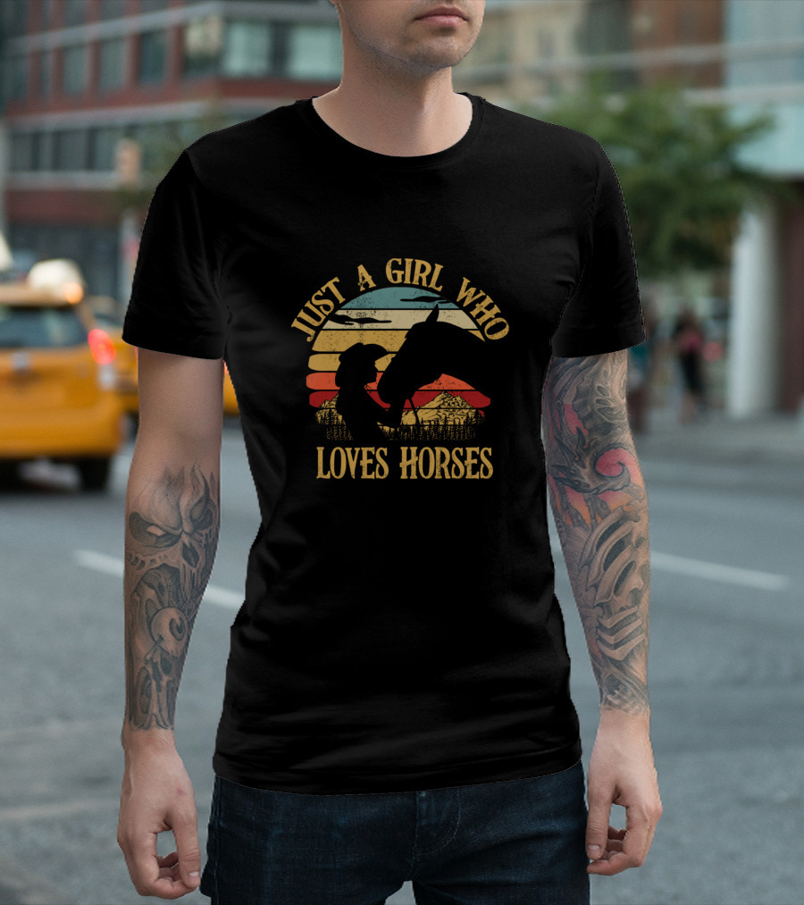 Just A Girl Who Loves Horses Retro Sunset T-Shirt