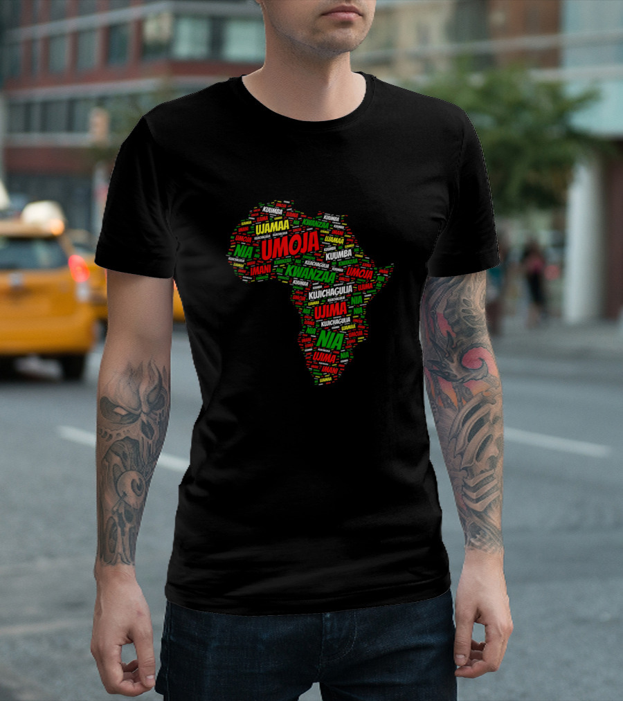 Kwanzaa Umoja Ujima African American Holiday Ados Map T-Shirt