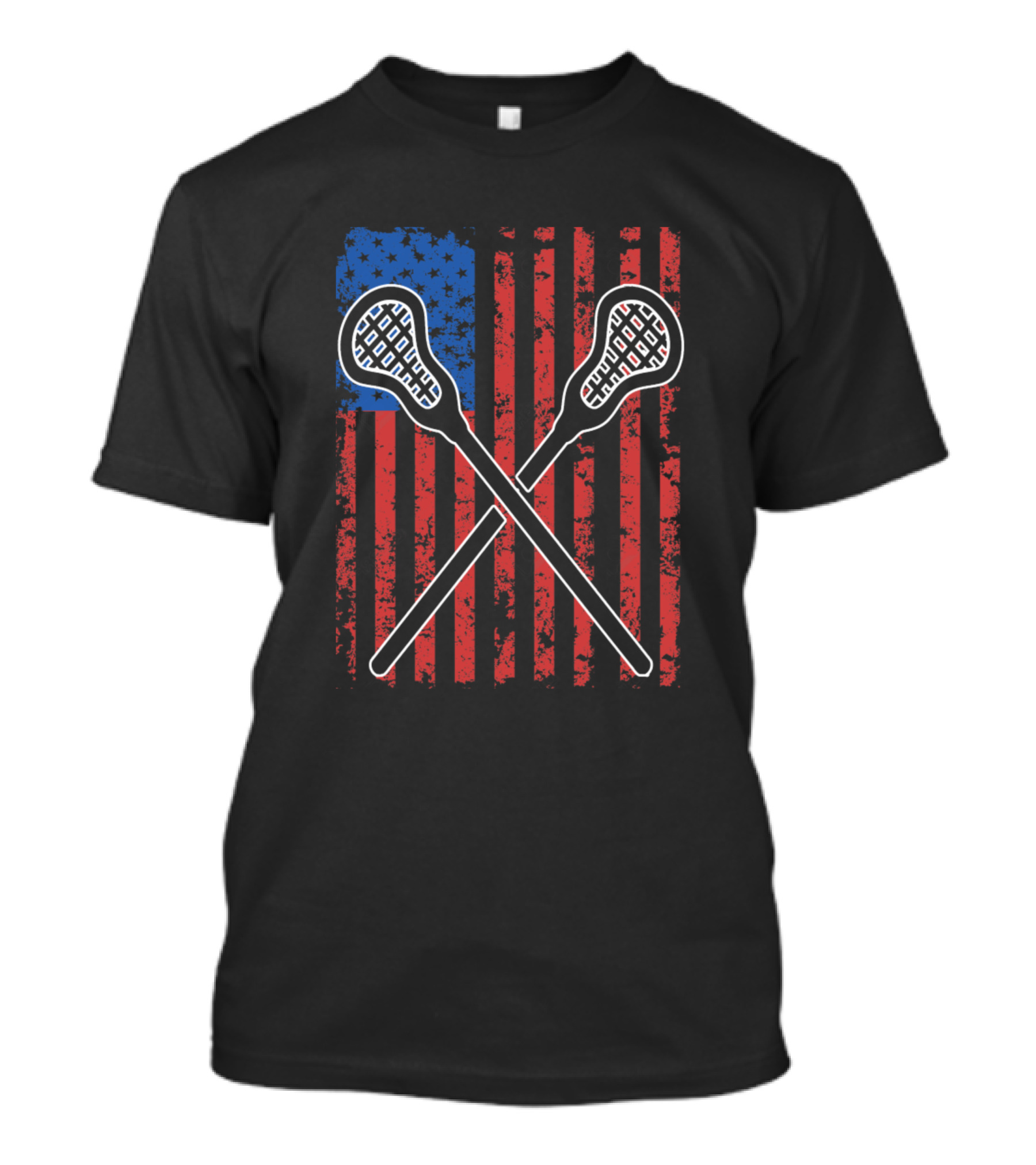 Lacoss Crossed Sticks American Flag Stars Stripes T-Shirt