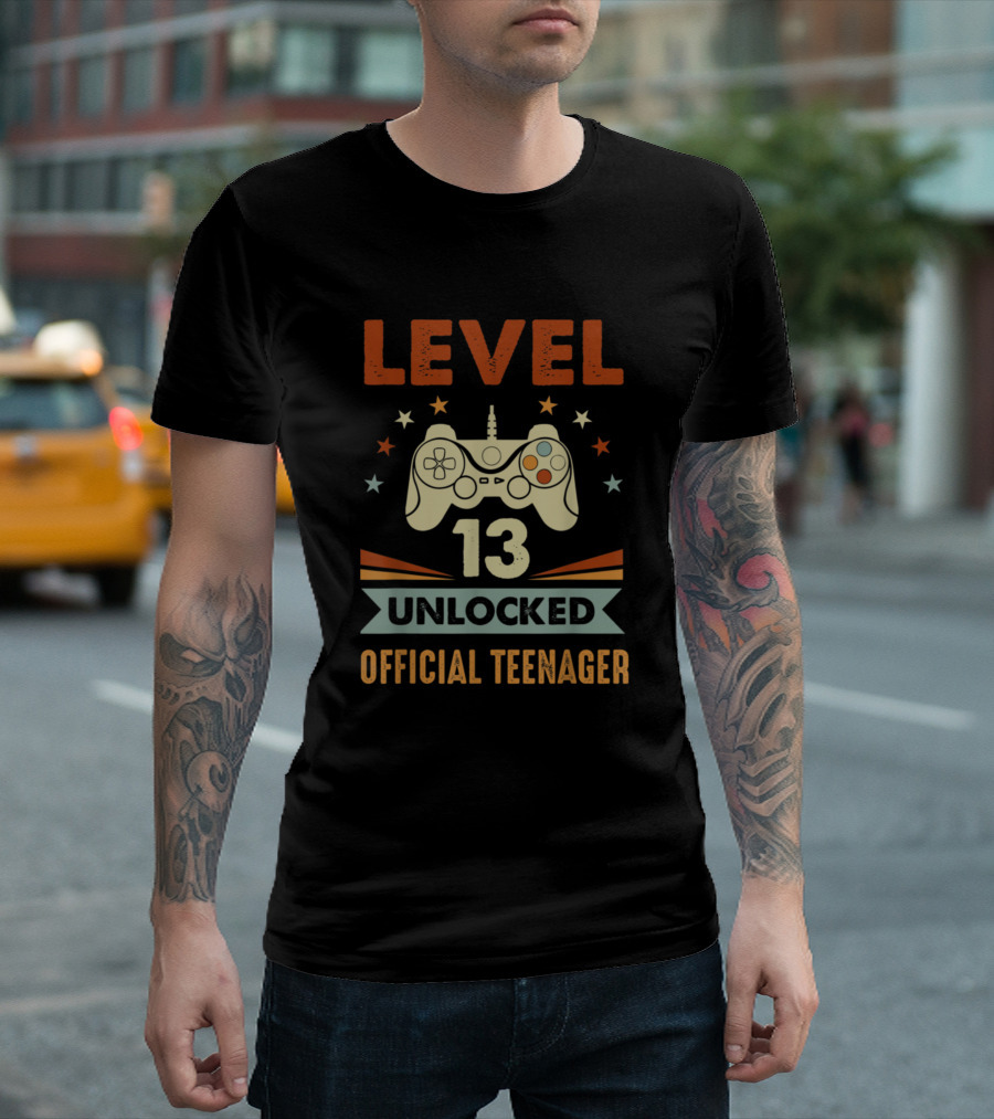 Level 13 Unlocked Official Teenager Gaming Controller Stars T-Shirt