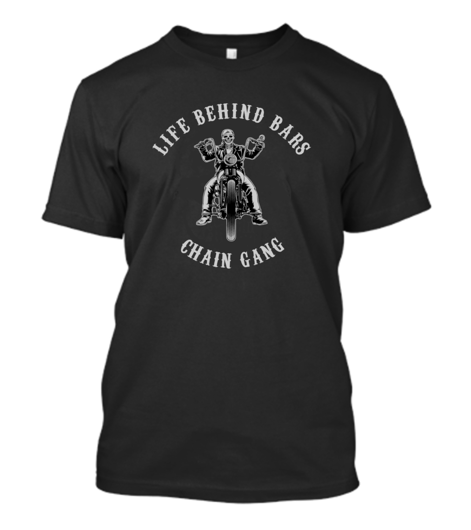 Life Behind Bars Chain Gang Motorcycle Skull Rider T-Shirt
