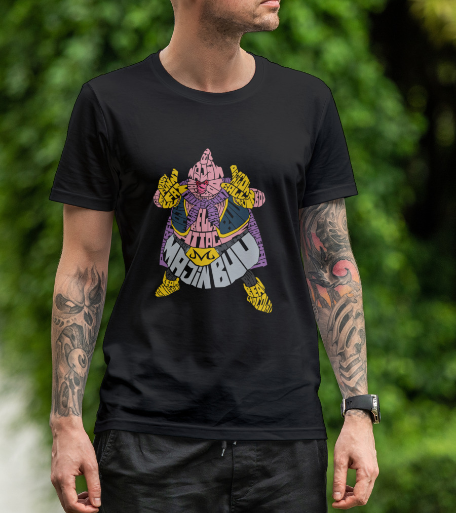Majin Buu Eating Attack Beam Chocolate Calligram T-Shirt