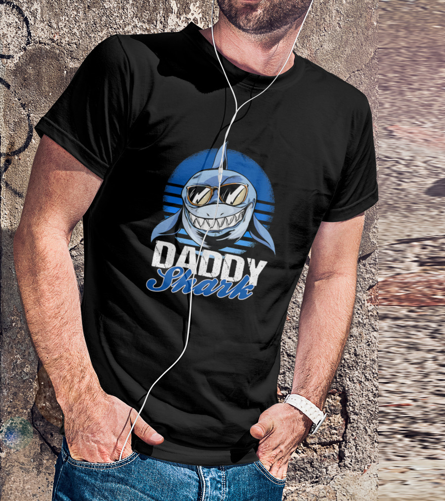 Daddy Shark Sunglasses Cool Blue Retro T-Shirt