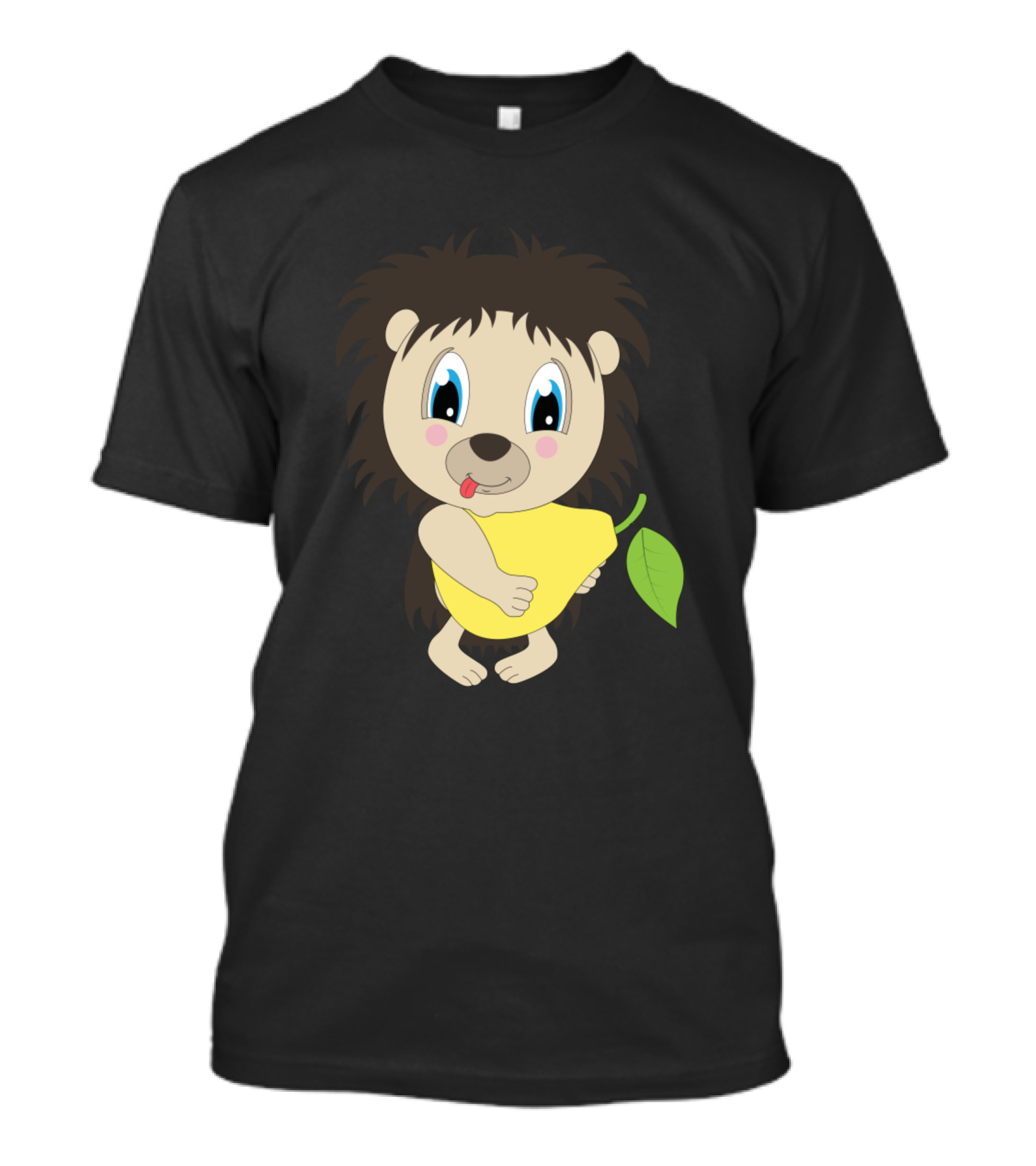 Naughty Child Hedgehog Holding Yellow Pear Motif T-Shirt