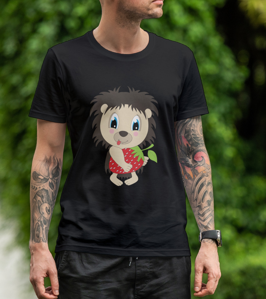 Naughty Child Hedgehog Holding Big Strawberry T-Shirt