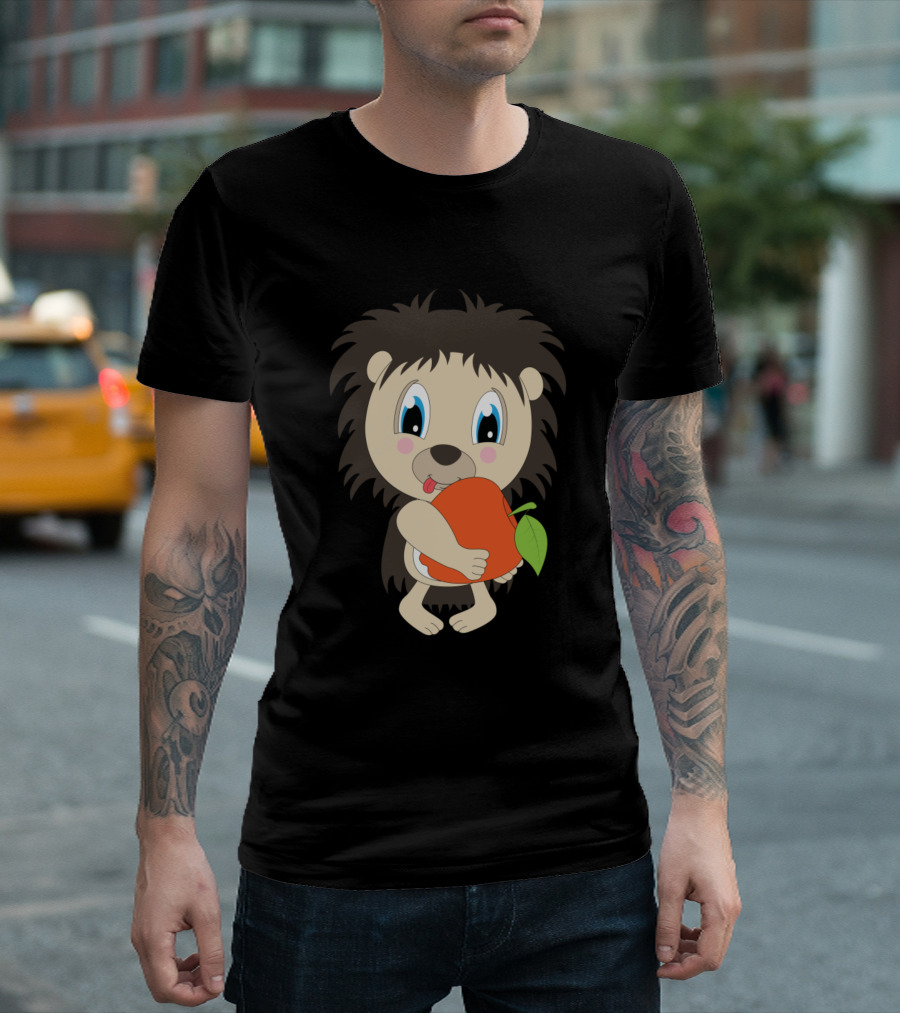 Naughty Hedgehog With Apple Motif T-Shirt