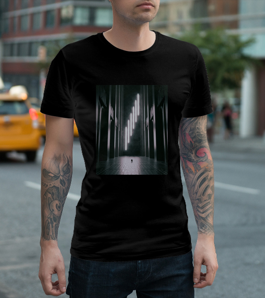 Noble Illuminated Cathedral Hallway with Vertical Lights T-Shirt